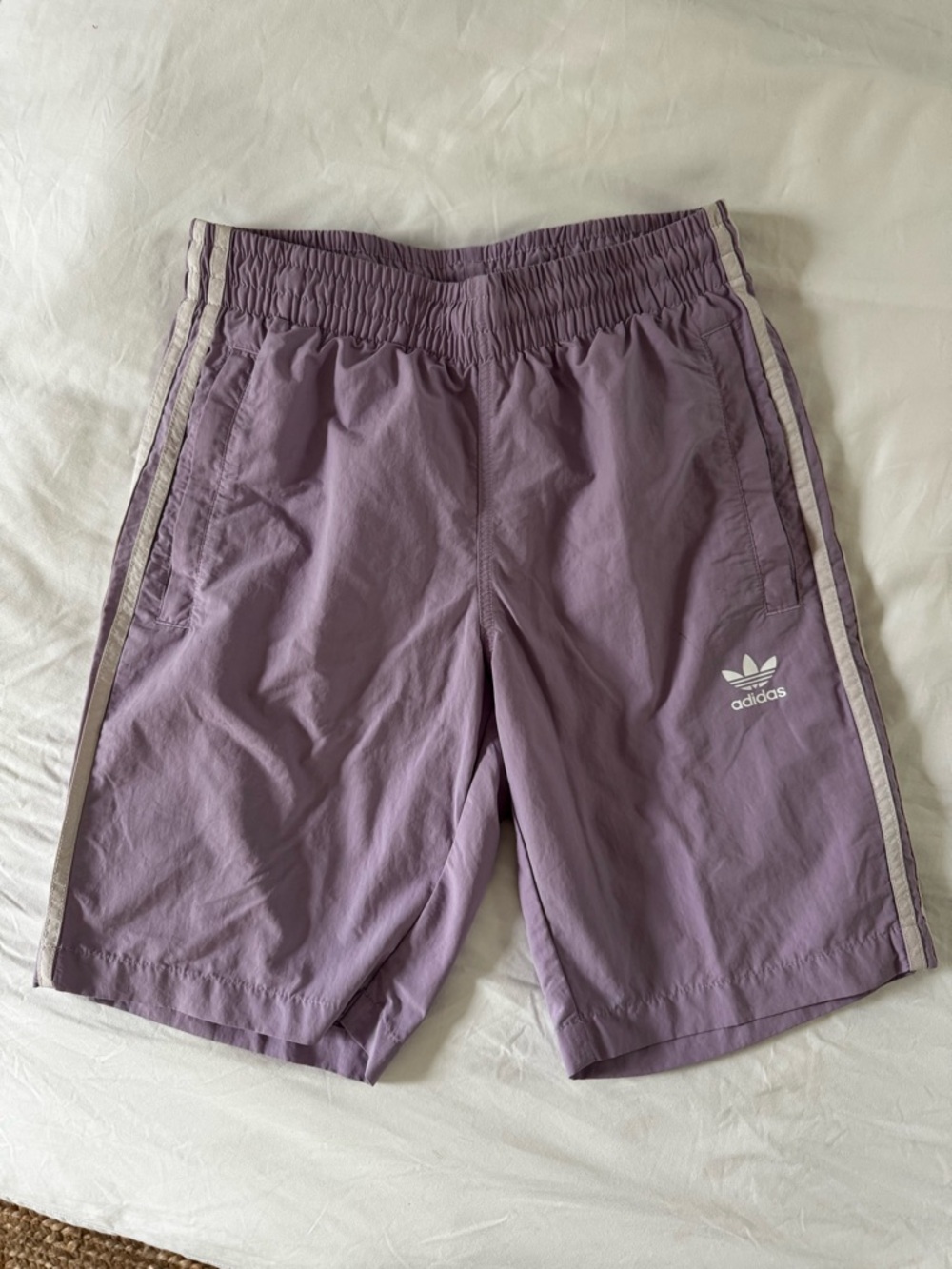 adidas Lavender Athletic Shorts with White Stripes